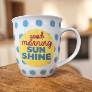 Oversized Ciroa Good Morning Sunshine Mug. Blue Polka Dots. Bone China. 15 Oz.